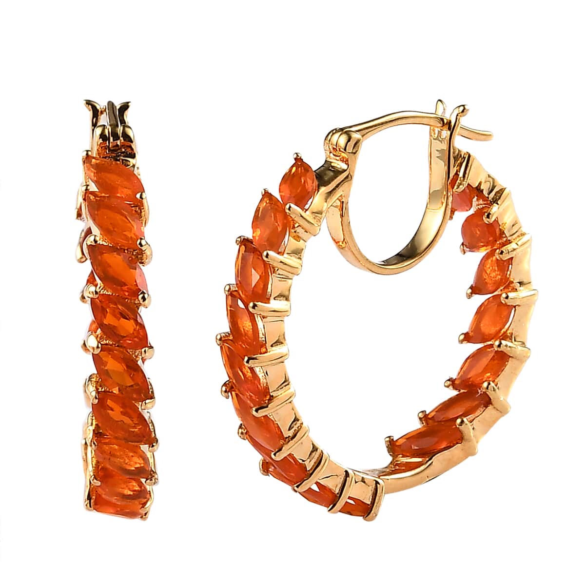 Buy Crimson Fire Opal Hoop Earrings in Vermeil Yellow Gold Over