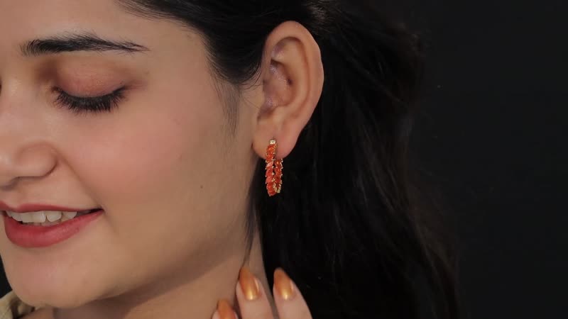 Mexican Fire Opal Hoop Earrings in Vermeil Yellow Gold Over Sterling Silver 3.20 ctw