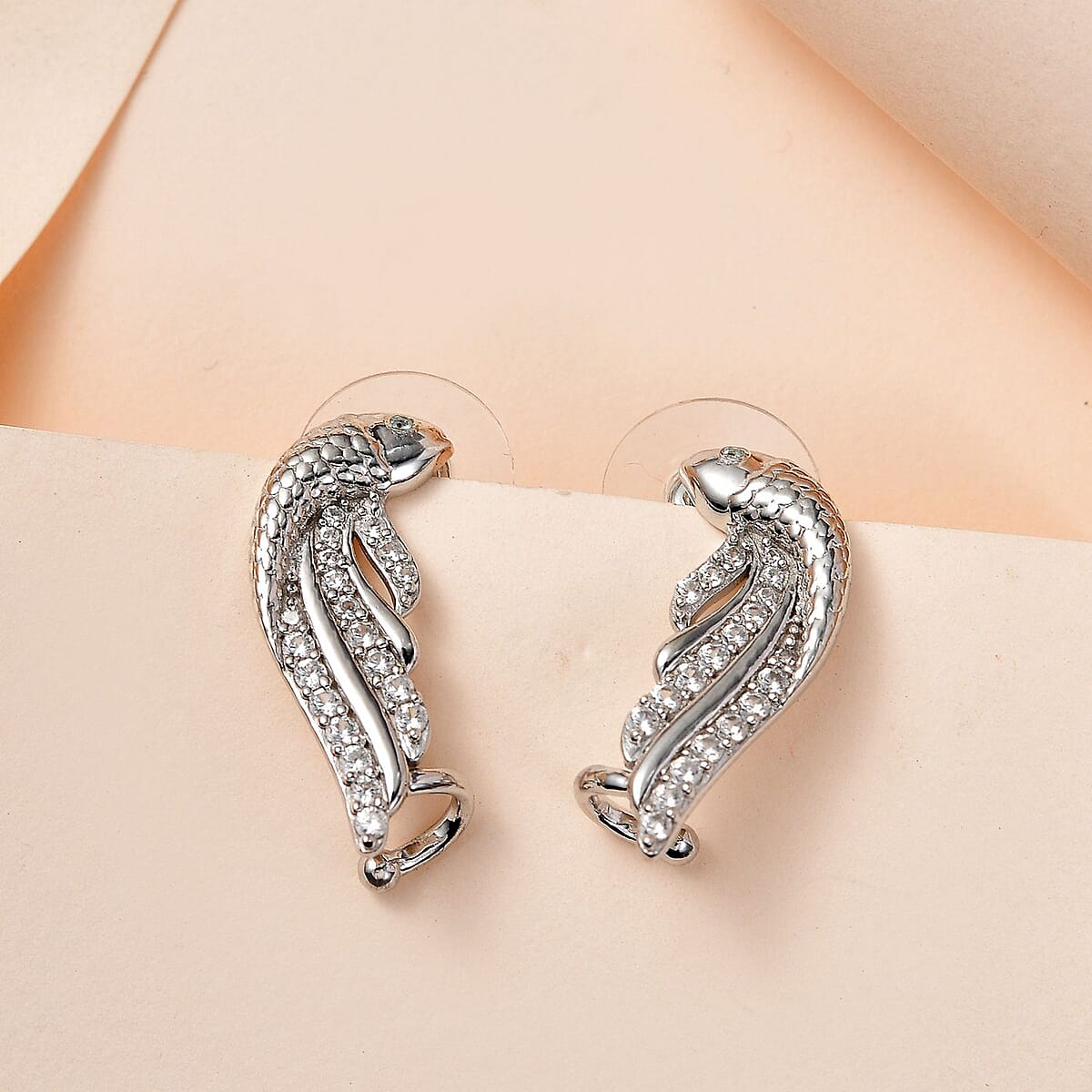 Blue Topaz, White Zircon Fish Earrings in Platinum Over Sterling Silver 1.00 ctw image number 1