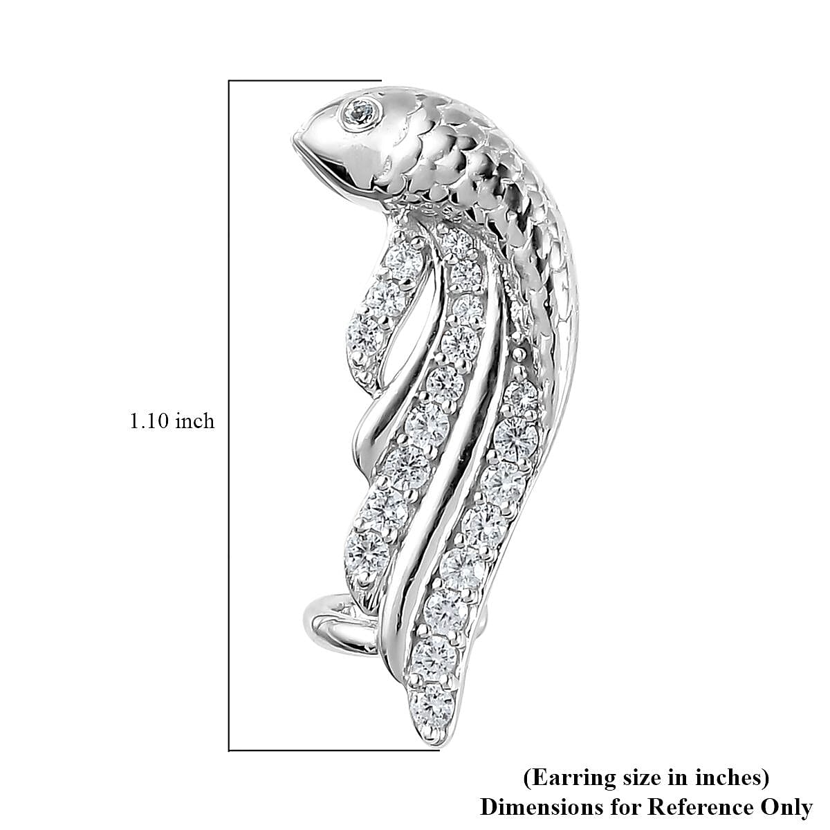 Blue Topaz, White Zircon Fish Earrings in Platinum Over Sterling Silver 1.00 ctw image number 6