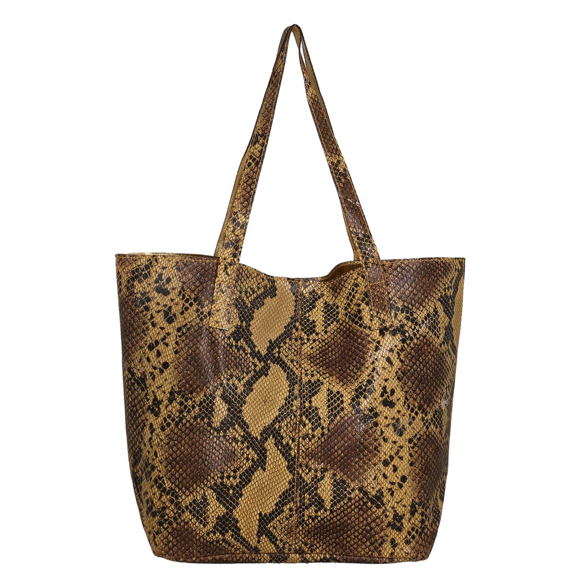 Black and Yellow Snake Foil Print 100% Genuine Leather Tote Bag (14.56"x 3.74" x 8.66") image number 0