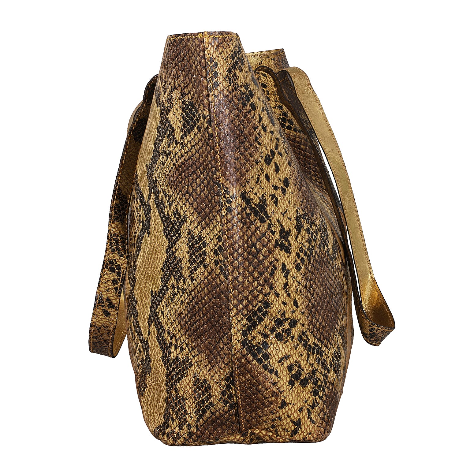 Black and Tan Snake Foil Print 100% Genuine Leather Tote Bag