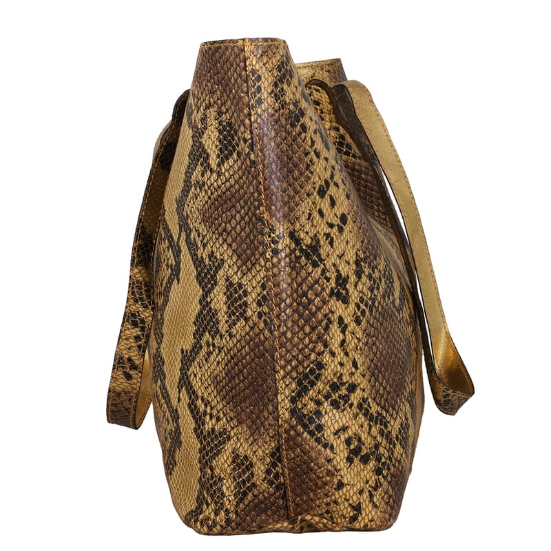 Black and Tan Snake Foil Print 100% Genuine Leather Tote Bag
