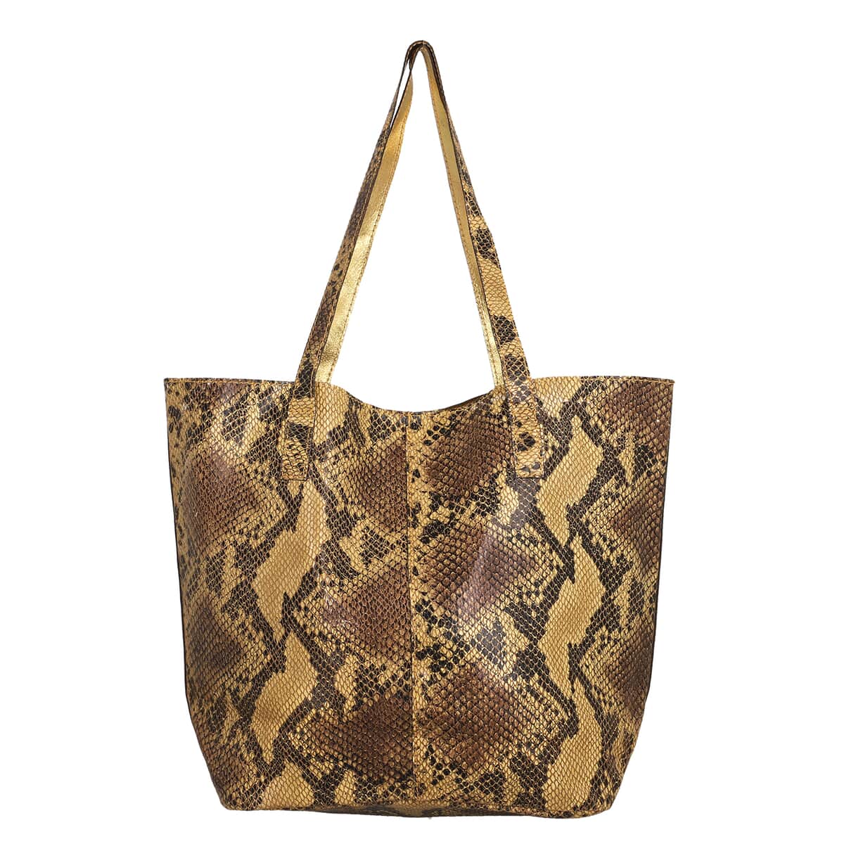Black and Yellow Snake Foil Print 100% Genuine Leather Tote Bag (14.56"x 3.74" x 8.66") image number 3