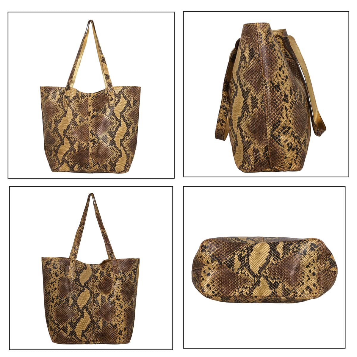 Black and Yellow Snake Foil Print 100% Genuine Leather Tote Bag (14.56"x 3.74" x 8.66") image number 4