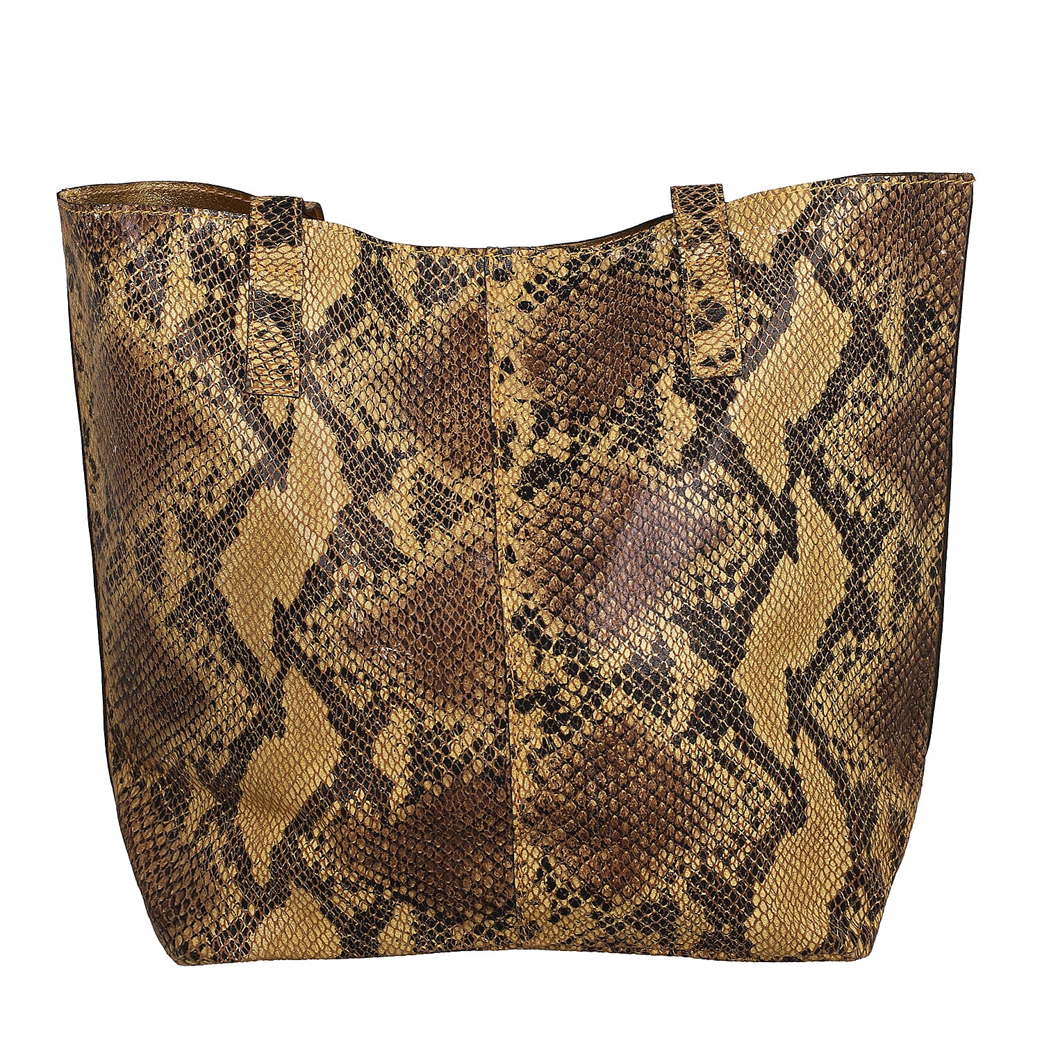Black and Tan Snake Foil Print 100% Genuine Leather Tote Bag