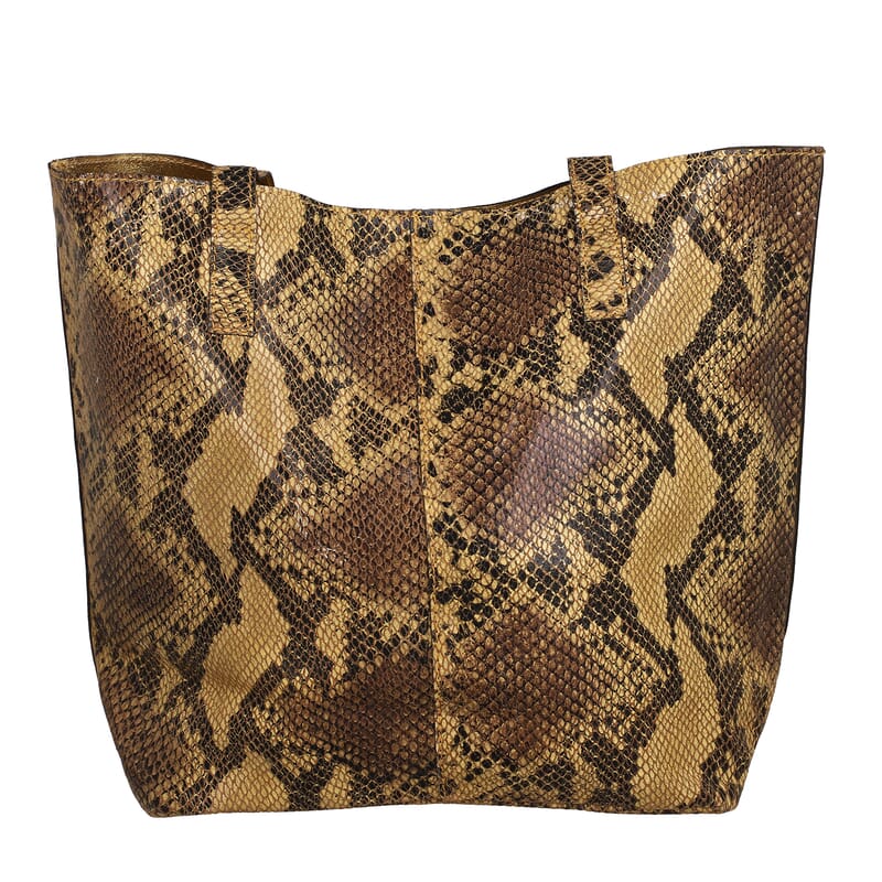 Black and Tan Snake Foil Print 100% Genuine Leather Tote Bag