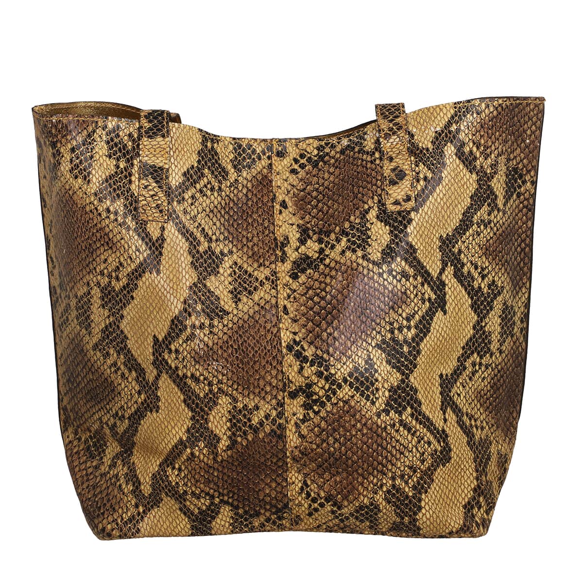 Black and Yellow Snake Foil Print 100% Genuine Leather Tote Bag (14.56"x 3.74" x 8.66") image number 6