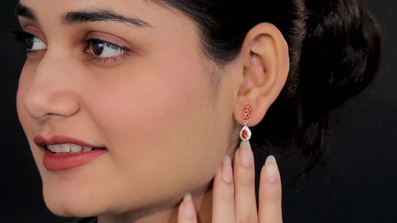 Mexican Fire Opal and White Zircon Dangling Earrings in Platinum Over Sterling Silver 1.25 ctw