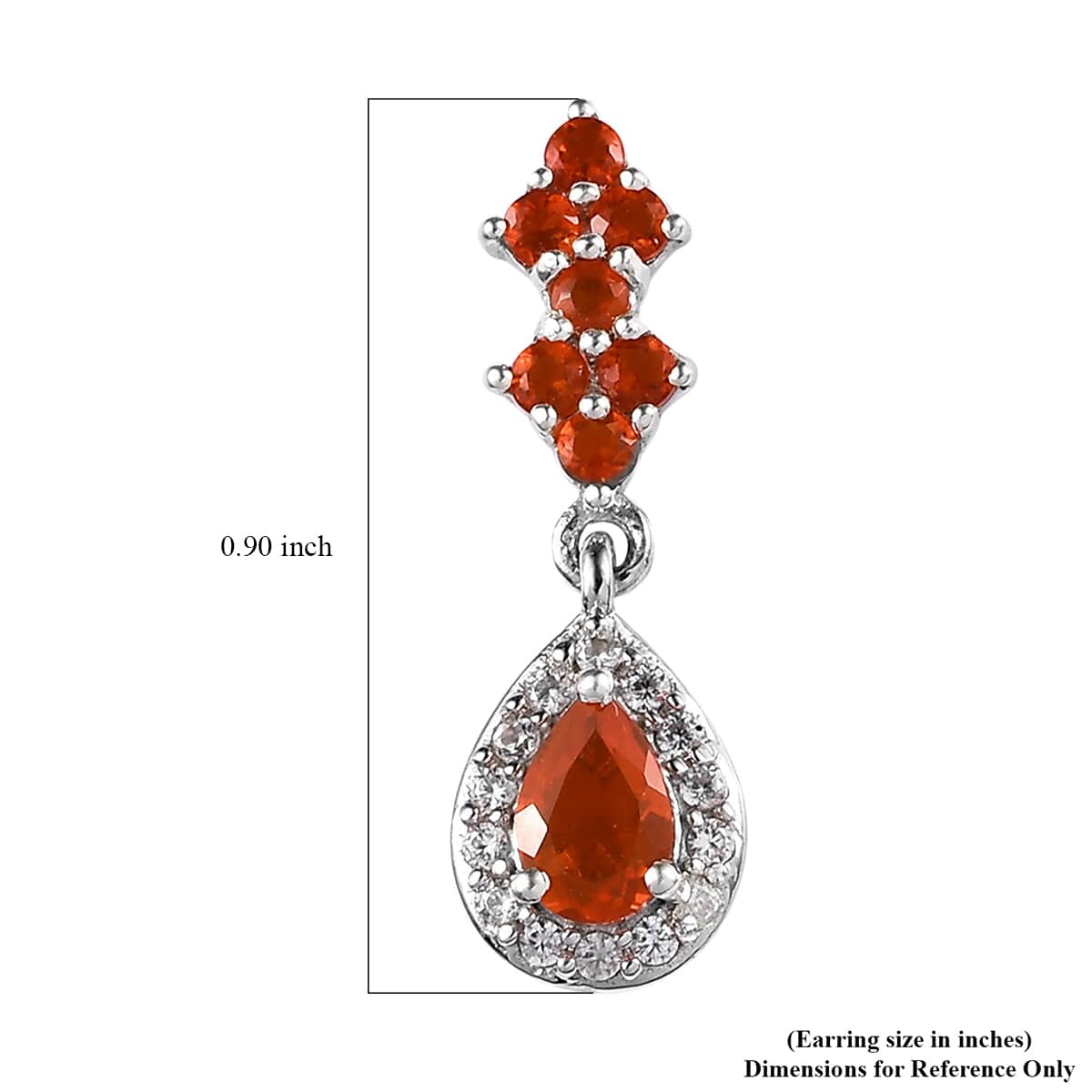 Mexican Fire Opal and White Zircon Dangling Earrings in Platinum Over Sterling Silver 1.25 ctw image number 4