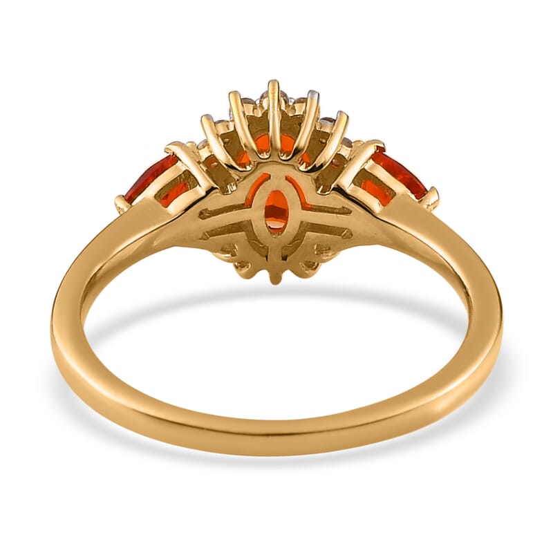 Mexican Fire Opal and White Zircon Floral Ring in Vermeil Yellow Gold Over Sterling Silver (Size 10.0) 0.90 ctw
