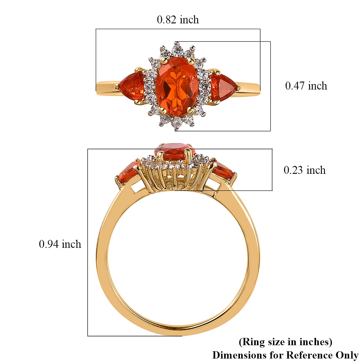 Mexican Fire Opal and White Zircon Floral Ring in Vermeil Yellow Gold Over Sterling Silver (Size 10.0) 0.90 ctw