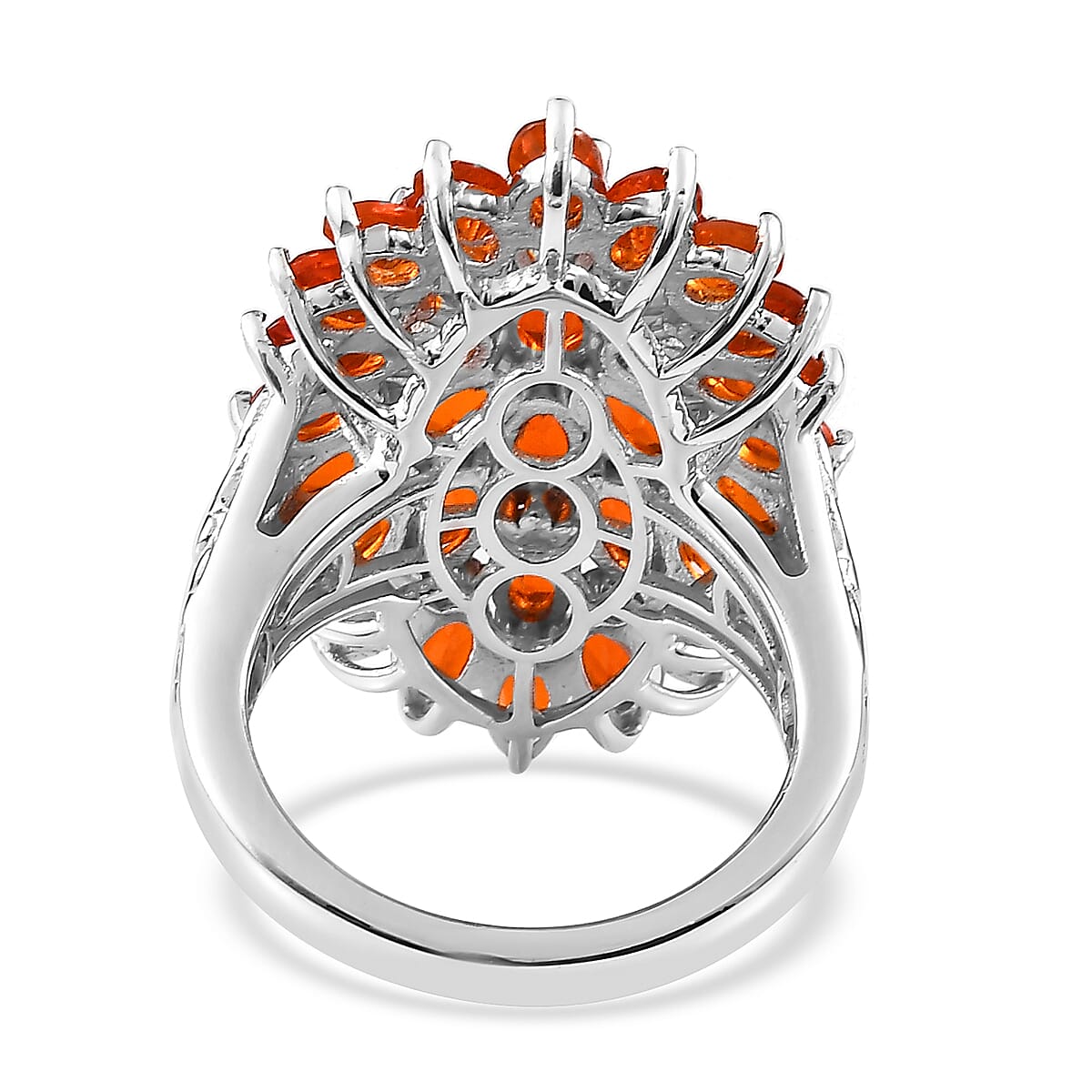 Mexican Fire Opal Floral Spray Ring in Platinum Over Sterling Silver (Size 10.0) 5.75 ctw
