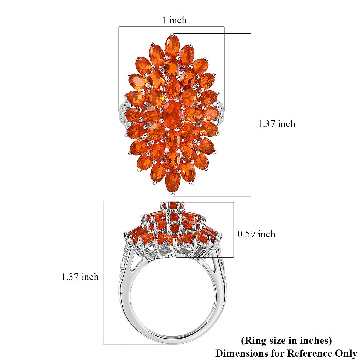 Mexican Fire Opal Floral Spray Ring in Platinum Over Sterling Silver (Size 10.0) 5.75 ctw