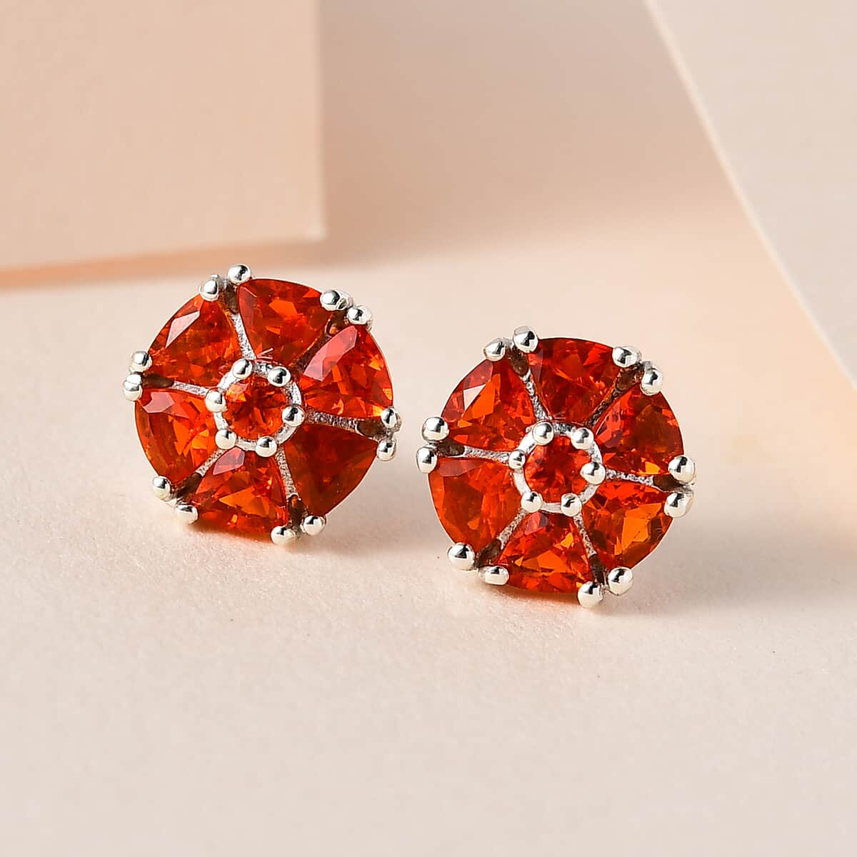 Mexican Fire Opal Stud Earrings in Platinum Over Sterling Silver 0.90 ctw image number 1