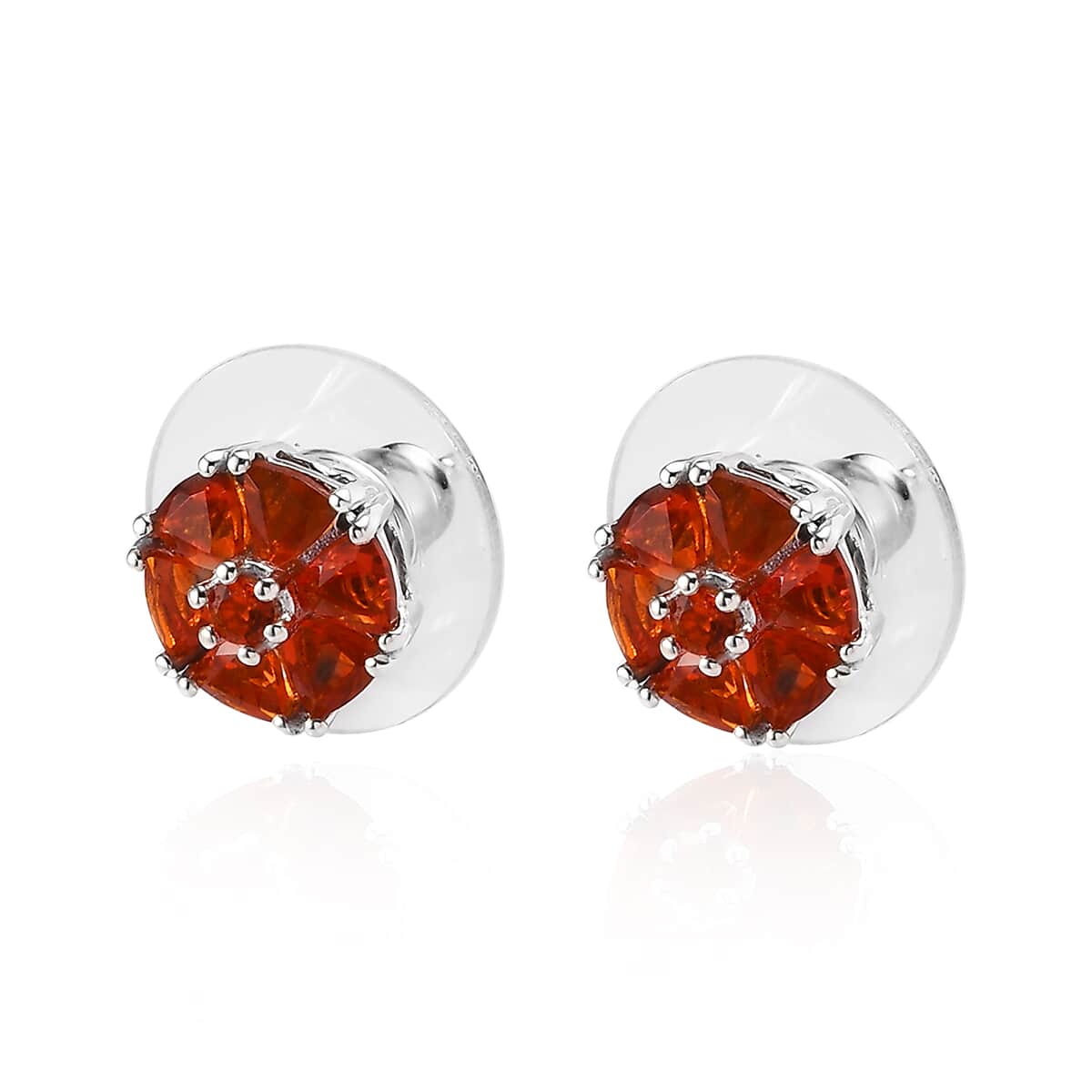 Mexican Fire Opal Stud Earrings in Platinum Over Sterling Silver 0.90 ctw image number 3