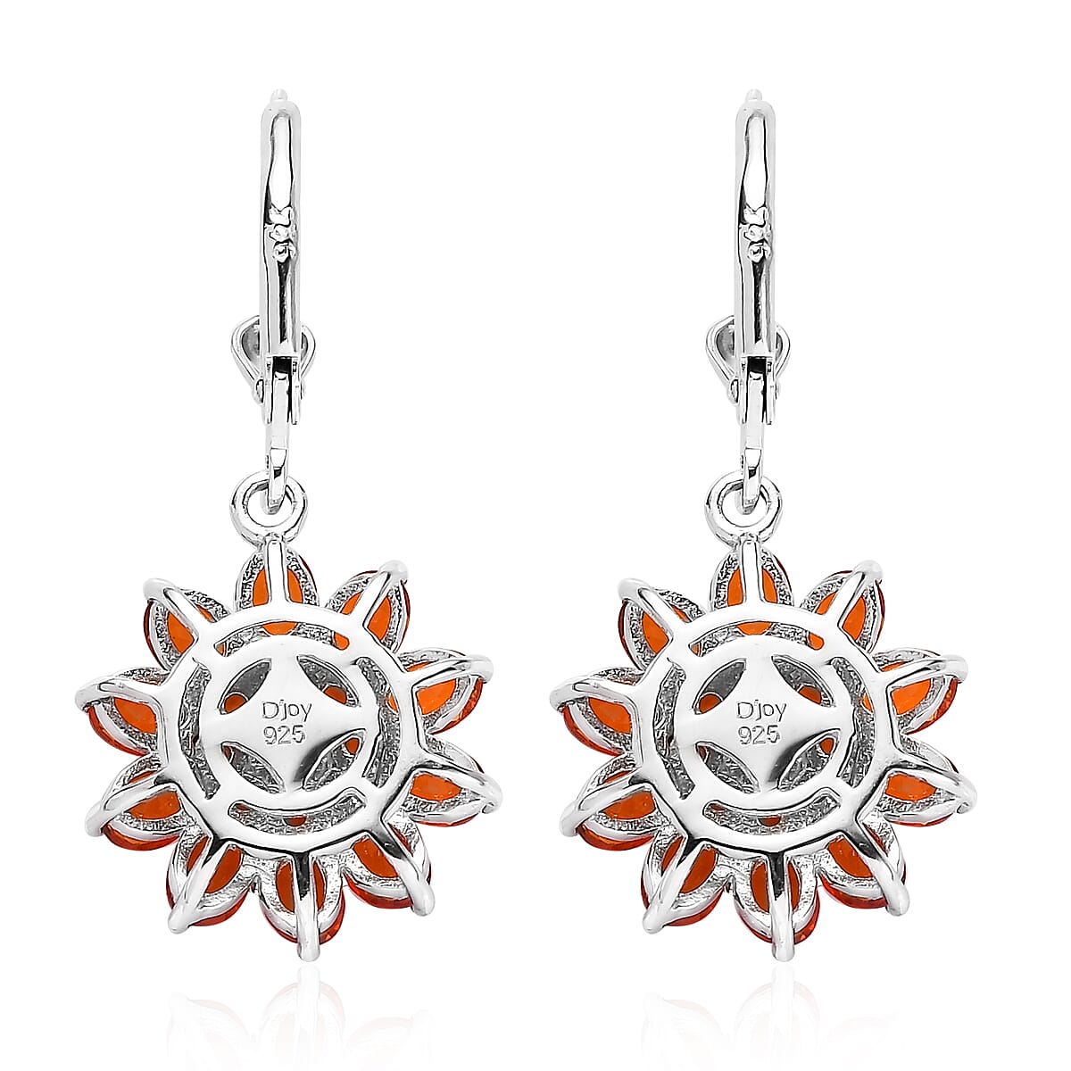 Mexican Fire Opal Lever Back Floral Earrings in Platinum Over Sterling Silver 2.90 ctw
