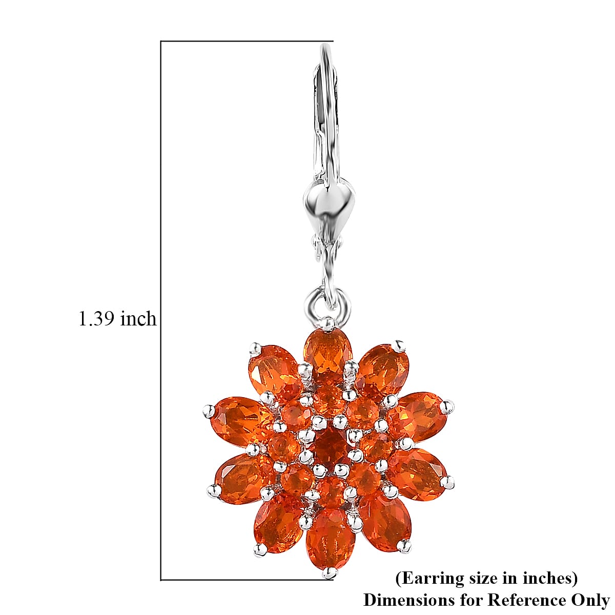Mexican Fire Opal Lever Back Floral Earrings in Platinum Over Sterling Silver 2.90 ctw