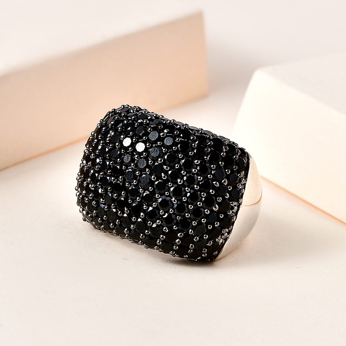 Thai Black Spinel Dome Ring in Platinum Over Sterling Silver (Size 5.0) 9.75 ctw image number 1
