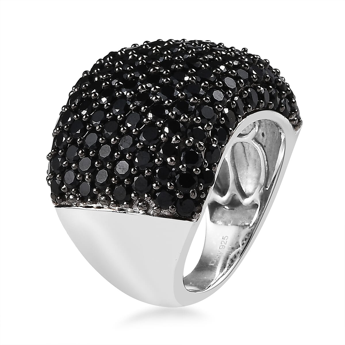 Thai Black Spinel Dome Ring in Platinum Over Sterling Silver (Size 5.0) 9.75 ctw image number 3