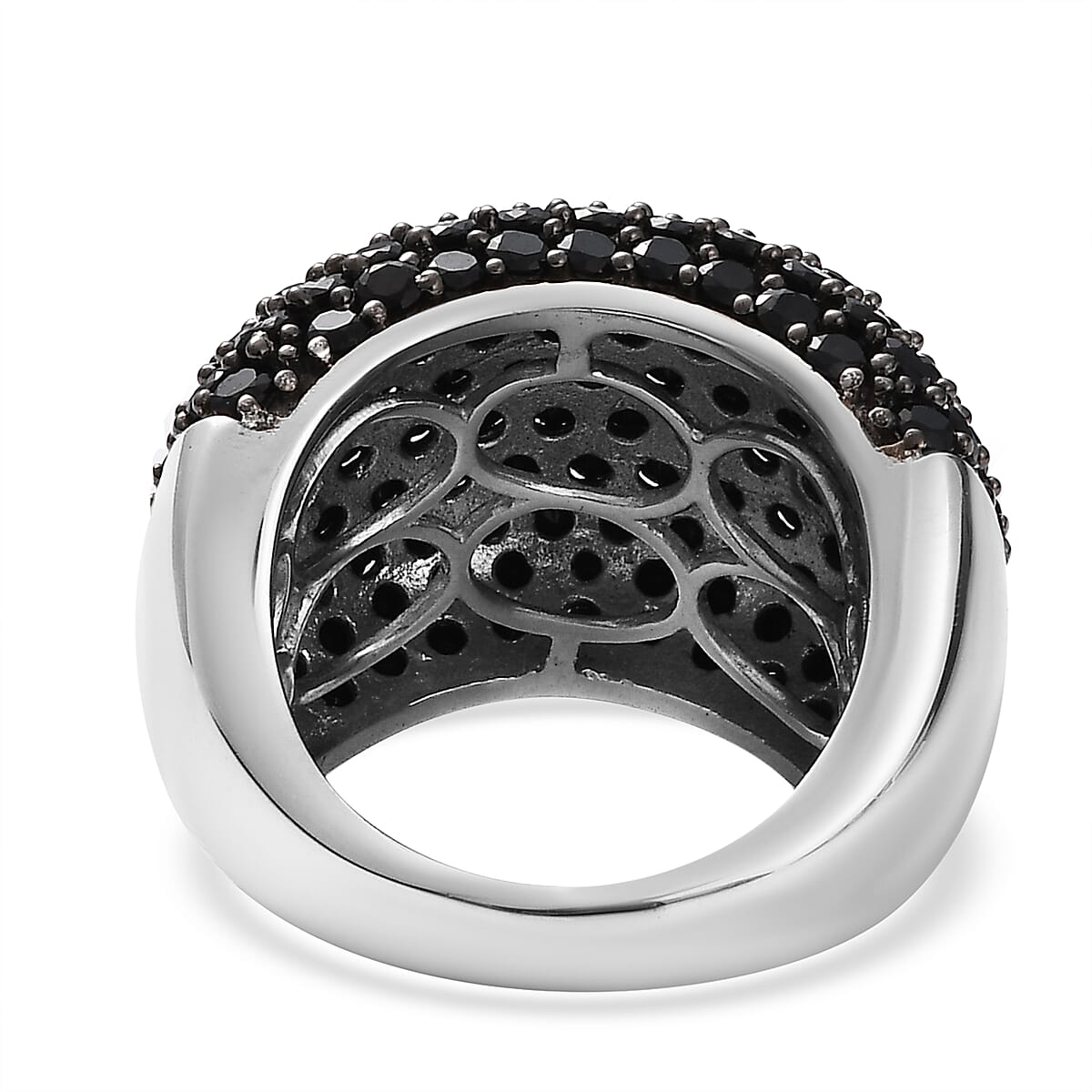 Thai Black Spinel Dome Ring in Platinum Over Sterling Silver (Size 5.0) 9.75 ctw image number 4