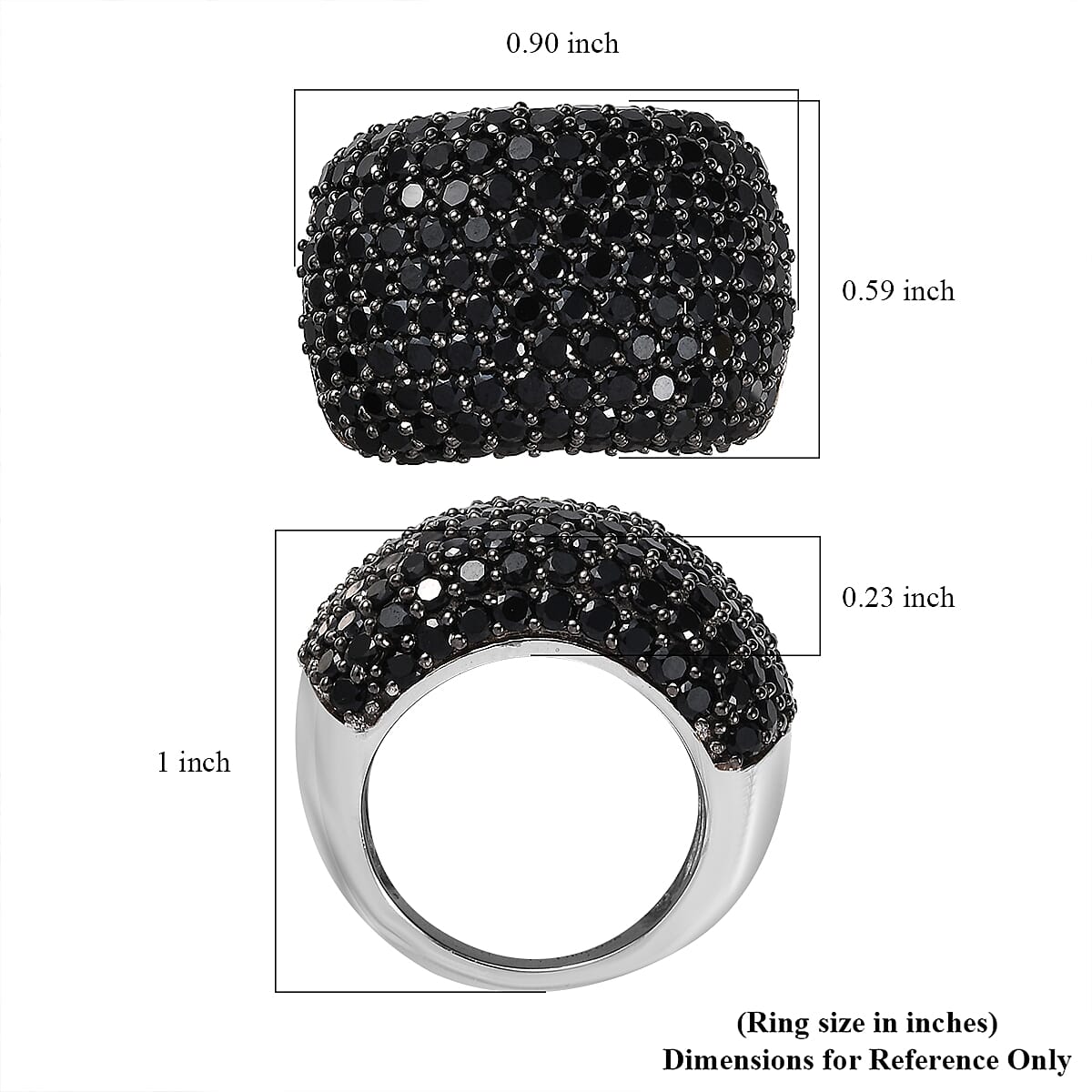Thai Black Spinel Dome Ring in Platinum Over Sterling Silver (Size 7.0) 9.75 ctw image number 5