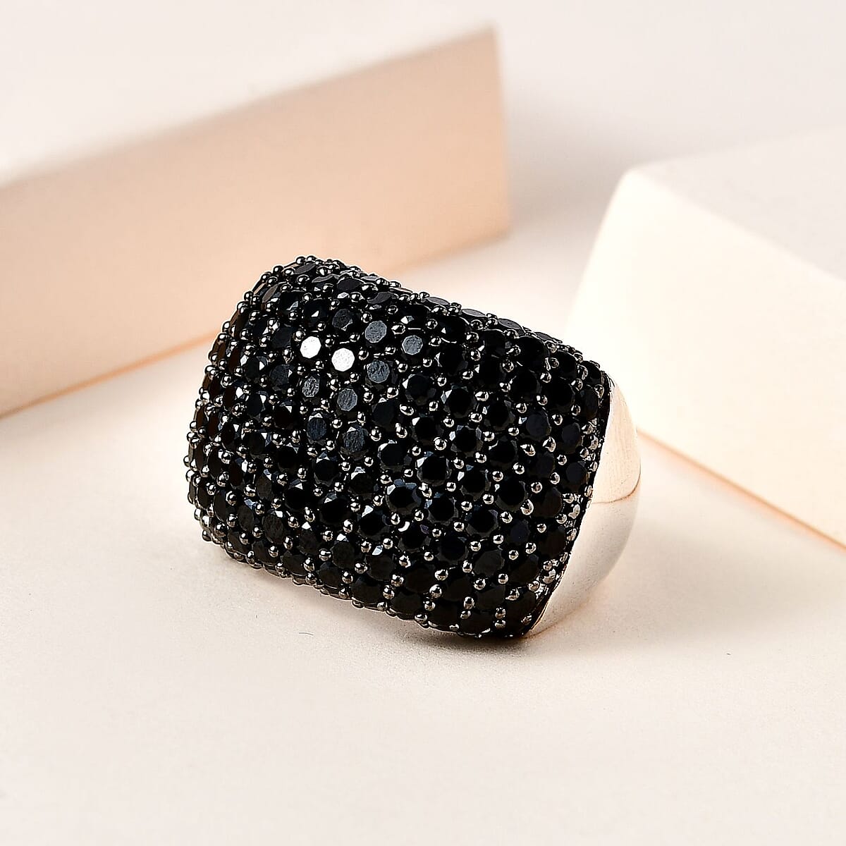 Thai Black Spinel Dome Ring in Platinum Over Sterling Silver (Size 8.0) 9.75 ctw image number 1