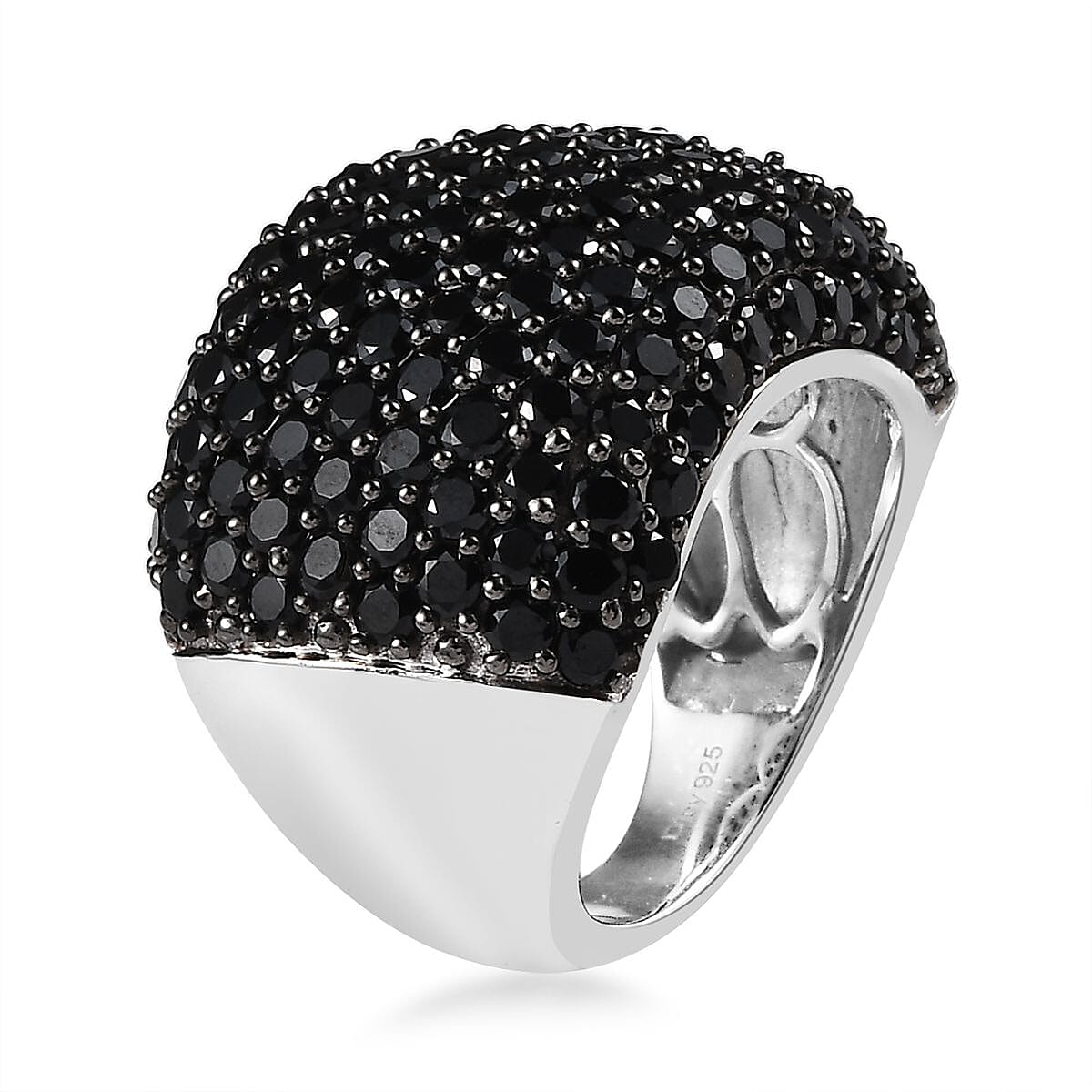 Thai Black Spinel Dome Ring in Platinum Over Sterling Silver (Size 8.0) 9.75 ctw image number 3