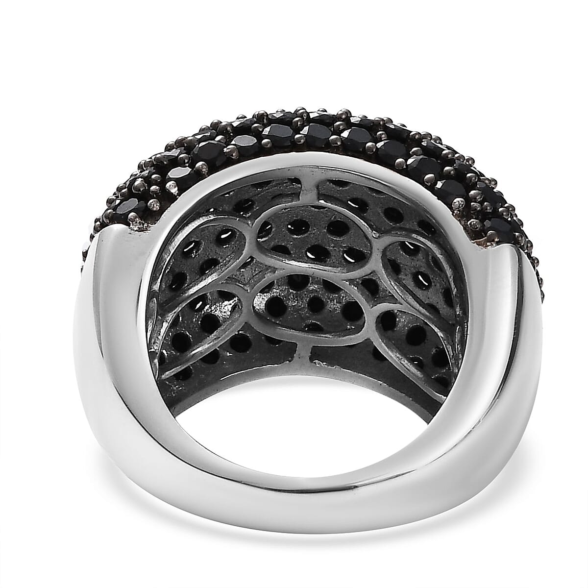 Thai Black Spinel Dome Ring in Platinum Over Sterling Silver (Size 8.0) 9.75 ctw image number 4