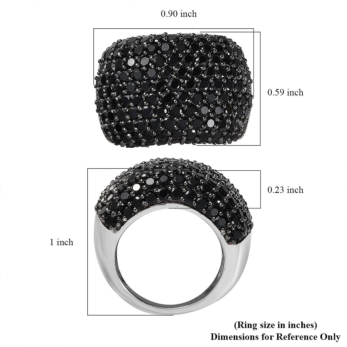 Thai Black Spinel Dome Ring in Platinum Over Sterling Silver (Size 8.0) 9.75 ctw image number 5