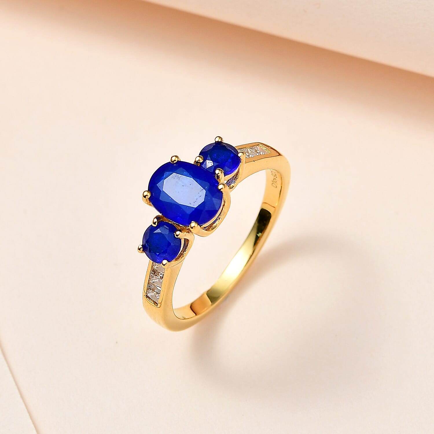 Tanzanian Blue Spinel (DF) and Moissanite Ring in Vermeil Yellow Gold Over Sterling Silver (Size 10.0) 2.35 ctw