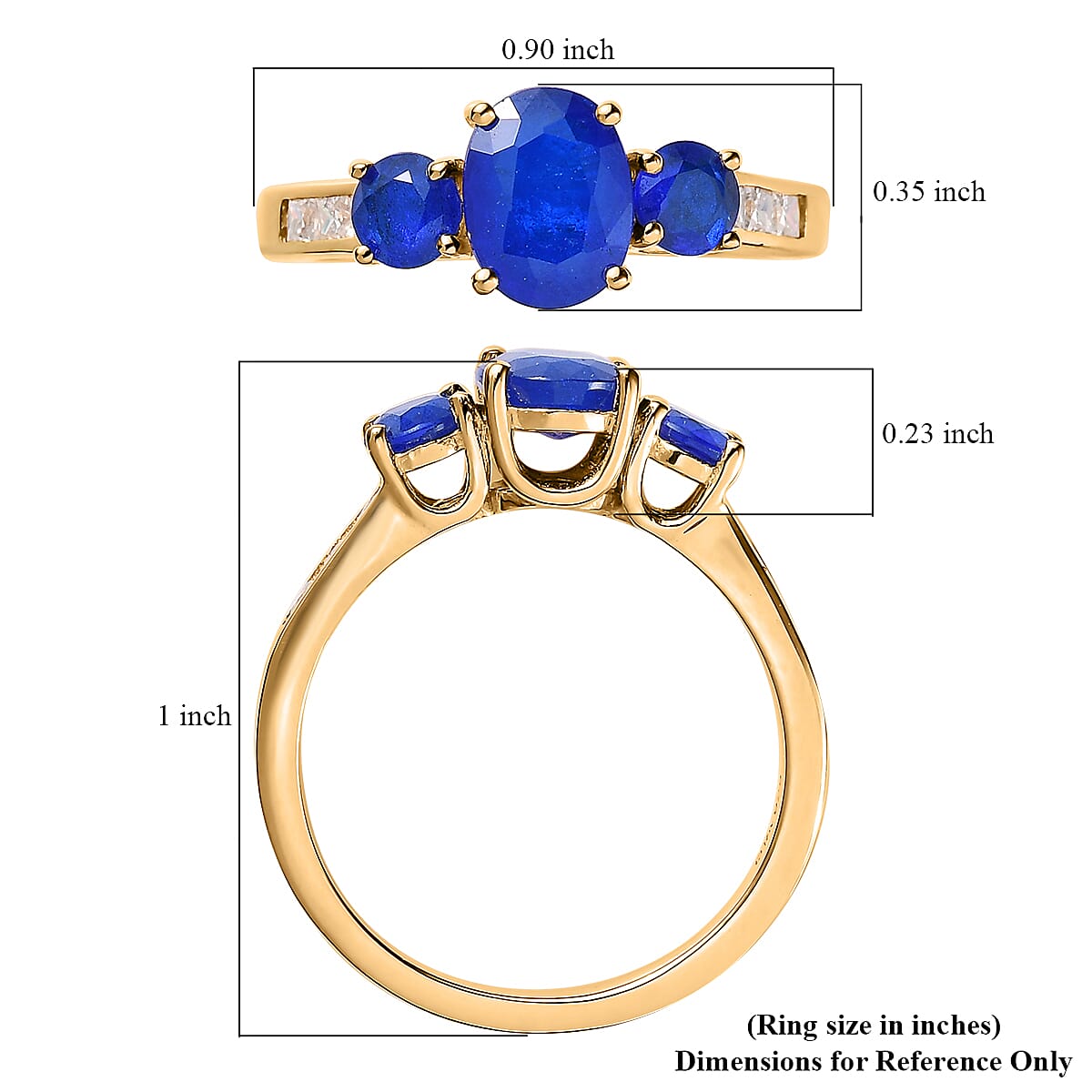 Tanzanian Blue Spinel (DF) and Moissanite Ring in Vermeil Yellow Gold Over Sterling Silver (Size 10.0) 2.35 ctw