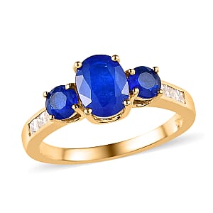 Tanzanian Blue Spinel (DF) and Moissanite Ring in Vermeil Yellow Gold Over Sterling Silver (Size 5.0) 2.35 ctw