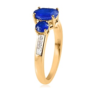 Tanzanian Blue Spinel (DF) and Moissanite Ring in Vermeil Yellow Gold Over Sterling Silver (Size 5.0) 2.35 ctw