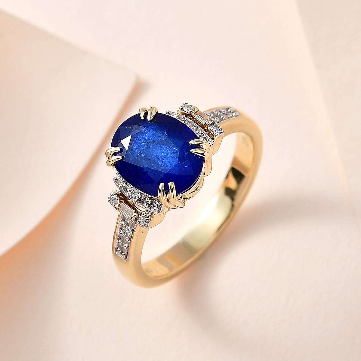 Luxoro 10K Yellow Gold Premium Tanzanian Blue Spinel (DF) and G-H I3 Diamond Ring (Size 7.0) 4.20 Grams 3.10 ctw image number 1