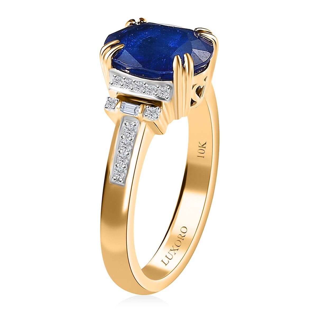 Luxoro 10K Yellow Gold Premium Tanzanian Blue Spinel (DF) and G-H I3 Diamond Ring (Size 7.0) 4.20 Grams 3.10 ctw image number 3