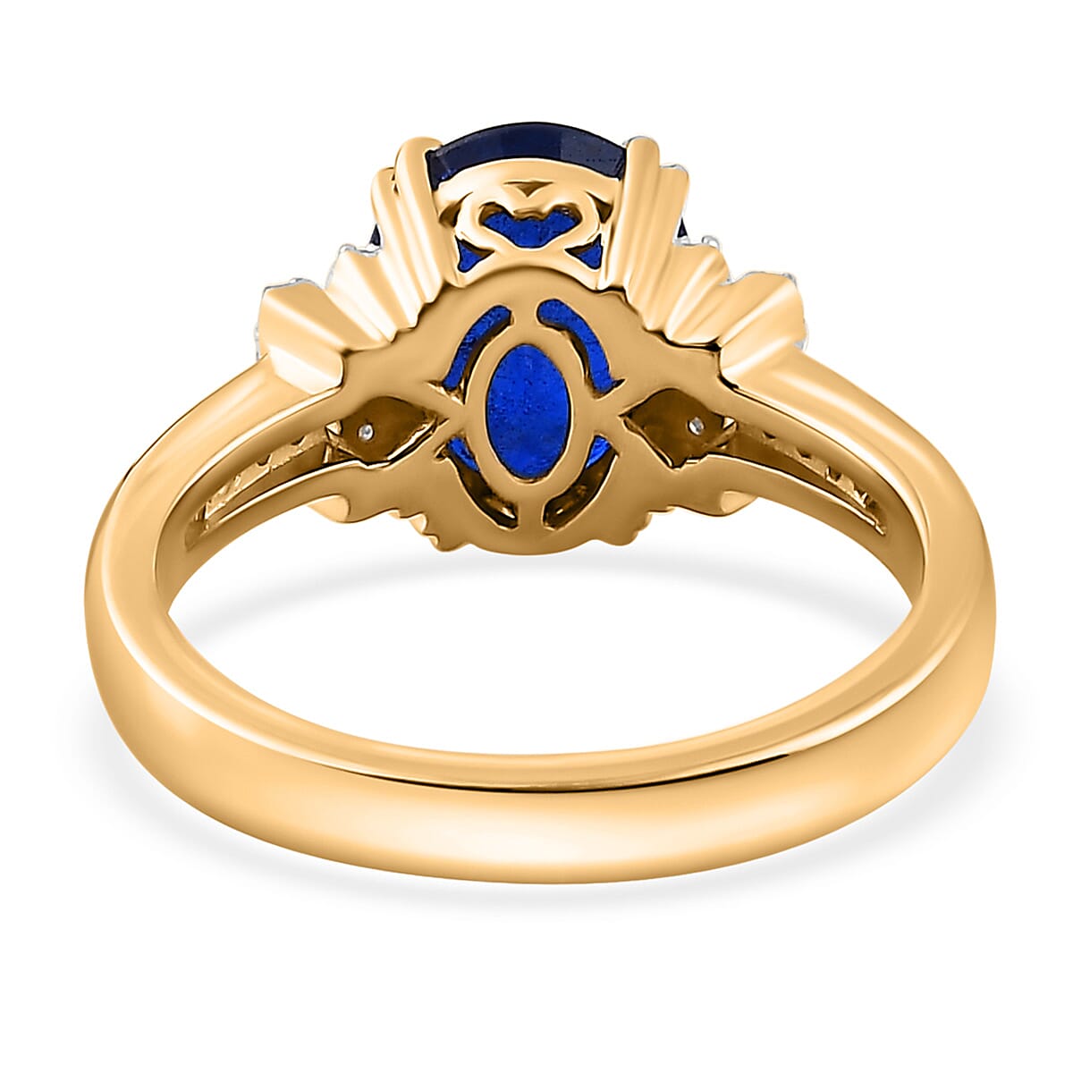 Luxoro 10K Yellow Gold Premium Tanzanian Blue Spinel (DF) and G-H I3 Diamond Ring (Size 7.0) 4.20 Grams 3.10 ctw image number 4