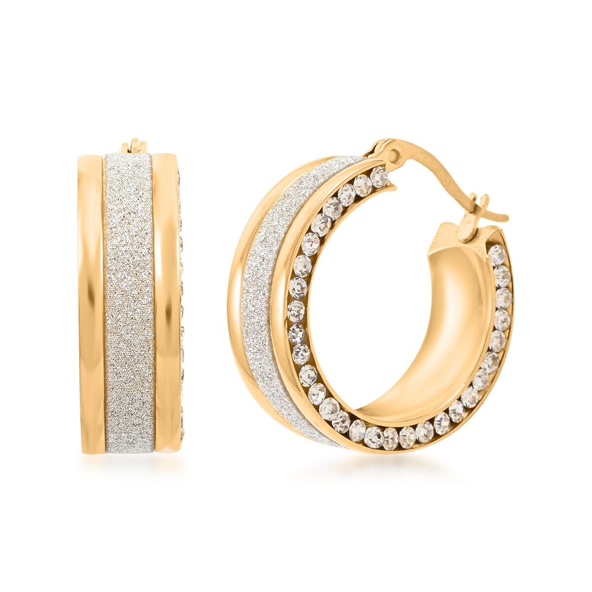 Austrian Crystal Earrings in ION Plated Yellow Gold Stainless Steel 1.50 ctw image number 0