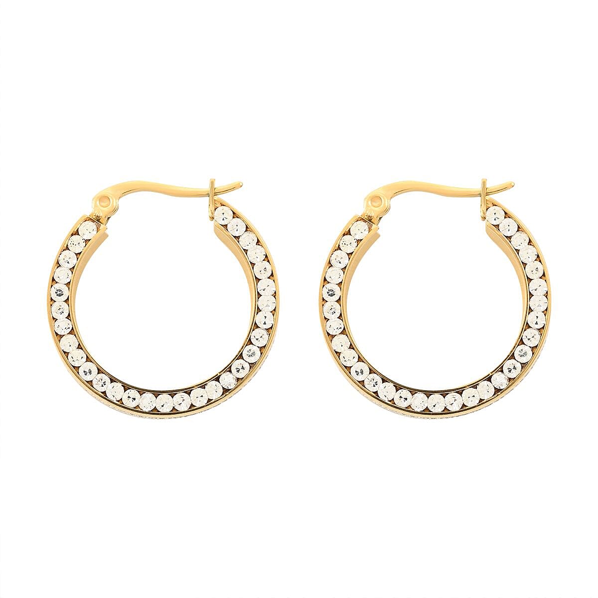 Austrian Crystal Hoop Earrings in ION Plated Yellow Gold Stainless Steel 1.50 ctw