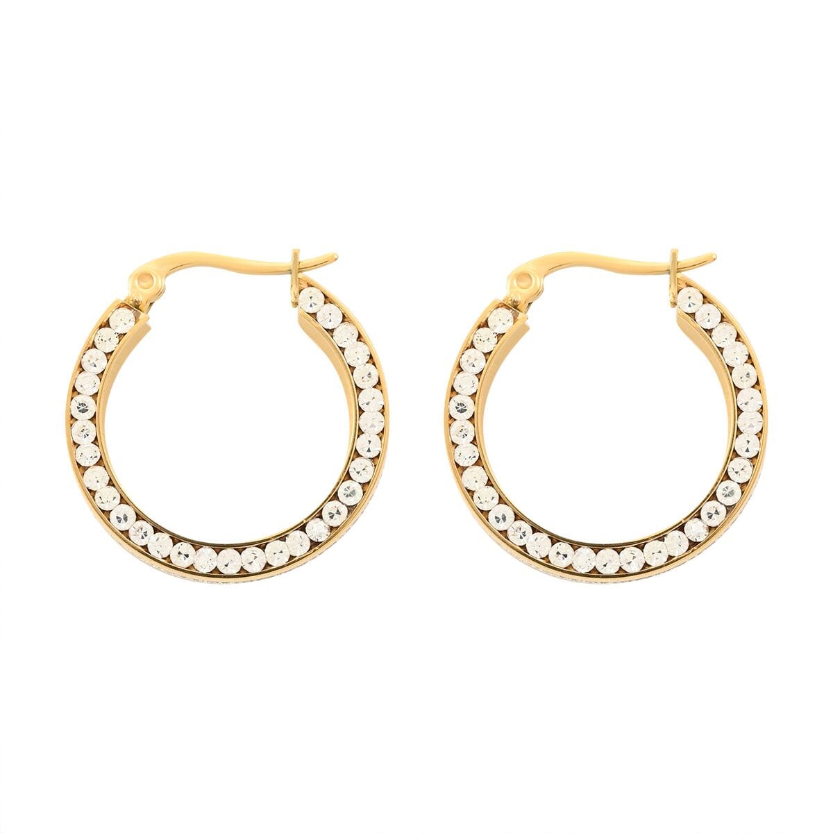 Austrian Crystal Earrings in ION Plated Yellow Gold Stainless Steel 1.50 ctw image number 3