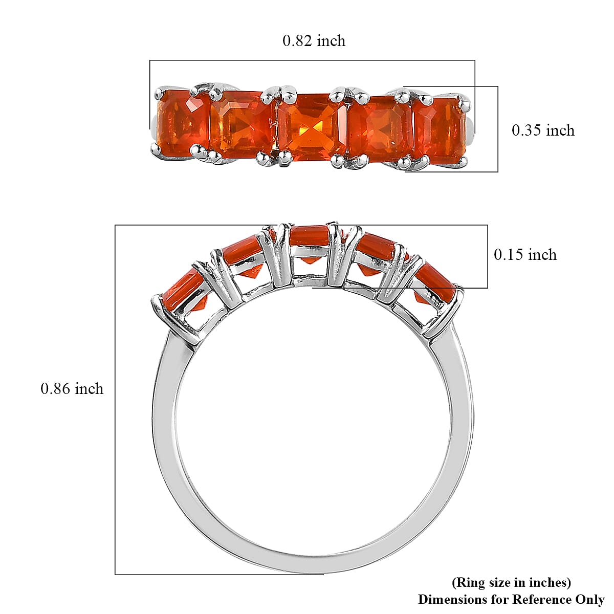 Asscher Cut Mexican Fire Opal 5 Stone Ring in Platinum Over Sterling Silver (Size 10.0) 1.10 ctw image number 5
