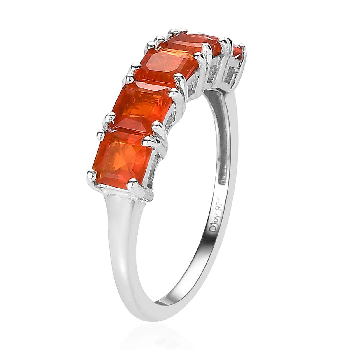 Asscher Cut Mexican Fire Opal 5 Stone Ring in Platinum Over Sterling Silver (Size 7.0) 1.10 ctw image number 3