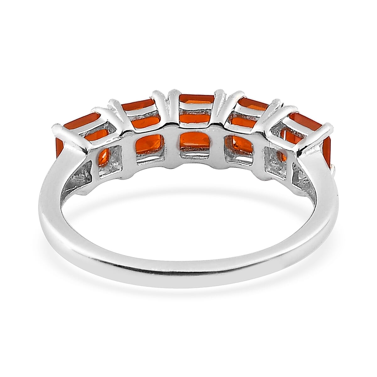 Asscher Cut Mexican Fire Opal 5 Stone Ring in Platinum Over Sterling Silver (Size 7.0) 1.10 ctw image number 4