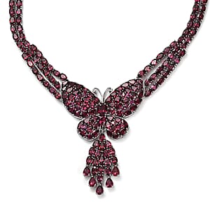 Orissa Rhodolite Garnet Butterfly Necklace 18-20 Inches in Platinum Over Sterling Silver 88.15 ctw