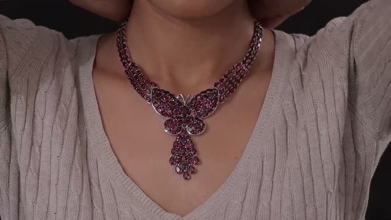 Doorbuster Orissa Rhodolite Garnet Butterfly Necklace 18 Inches in Platinum Over Sterling Silver 88.15 ctw