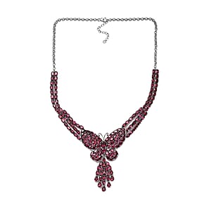Orissa Rhodolite Garnet Butterfly Necklace 18-20 Inches in Platinum Over Sterling Silver 88.15 ctw