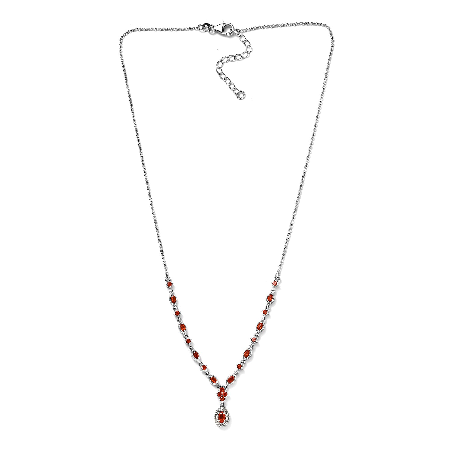 Mexican Fire Opal and White Zircon Necklace 18 Inches in Platinum Over Sterling Silver 1.15 ctw