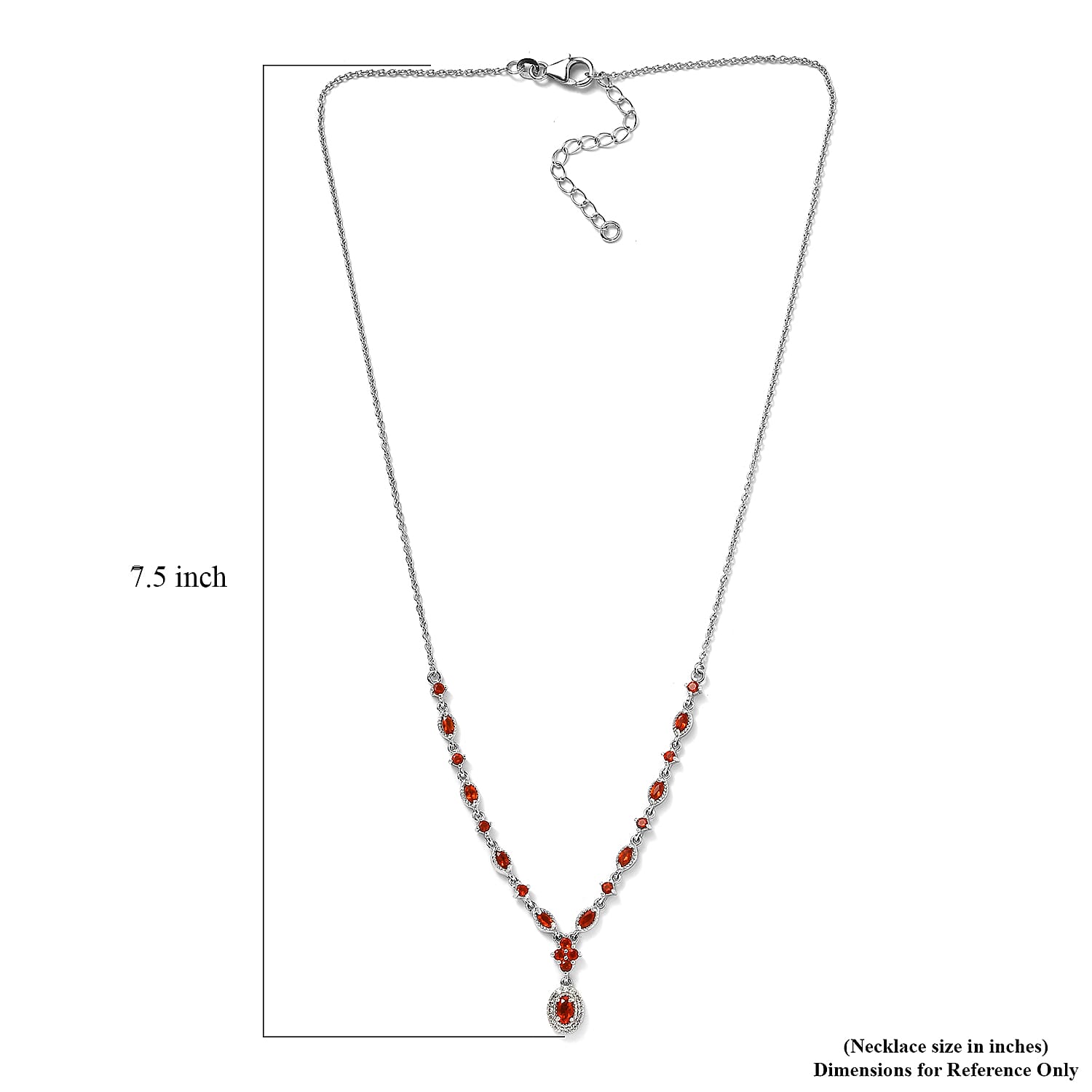 Mexican Fire Opal and White Zircon Necklace 18 Inches in Platinum Over Sterling Silver 1.15 ctw