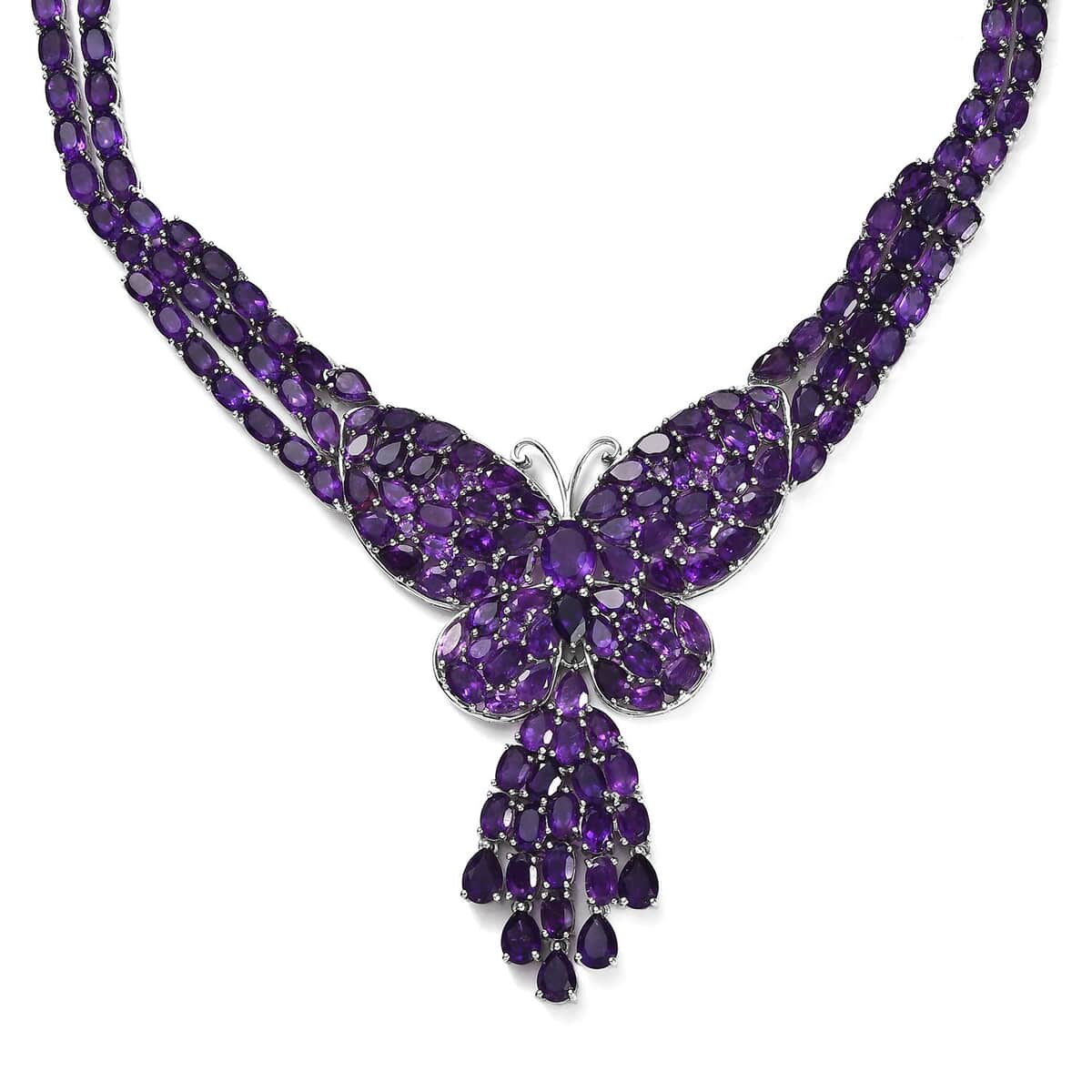 African Amethyst Butterfly Necklace 18 Inches in Platinum Over Sterling Silver 72.85 ctw image number 0