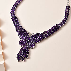 African Amethyst Butterfly Necklace 18 Inches in Platinum Over Sterling Silver 72.85 ctw